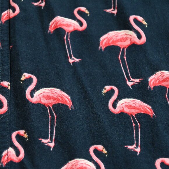 Men's Adam Levine Flamingo Print on Navy Button Down Short Sleeve Size M Unisex - Picture 5 of 15